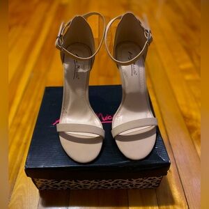 Cream Open Toe Ankle Strap Heels